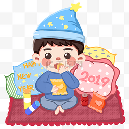 2019跨年插画图片_跨年吃零食的小男孩