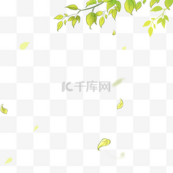 手绘绿色树叶背景图片_风吹落叶漂浮