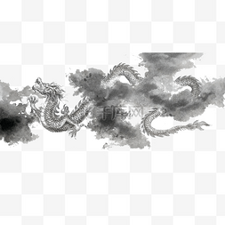 云海素材图片_中国古典水墨神兽龙蟒工笔白描游