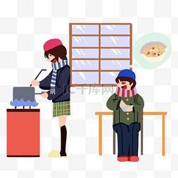 大寒做饭的小女孩插画