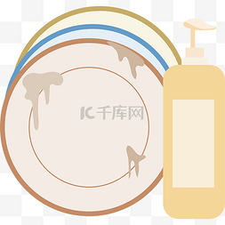 洗盘子图片_待洗的盘子餐具矢量装饰图元素下