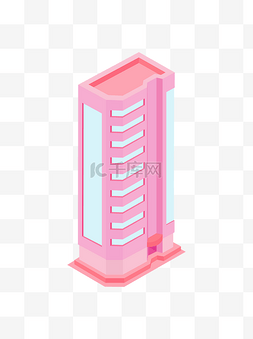 粉色楼房图片_2.5D高楼大厦粉色建筑可商用元素