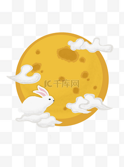 中秋节月亮和月兔插画素材元素