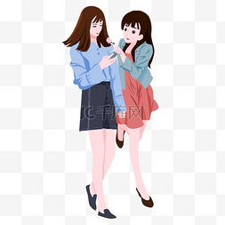 手绘女孩女孩图片_手绘商场女孩逛街插画