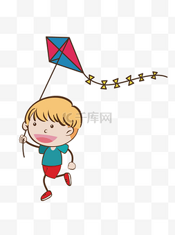 彩绘放风筝的小男孩人物设计