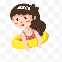 游泳救生圈卡通图片_清新夏天游泳的小女孩插画