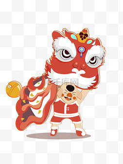 喜庆中国风舞狮的小猪卡通猪年元