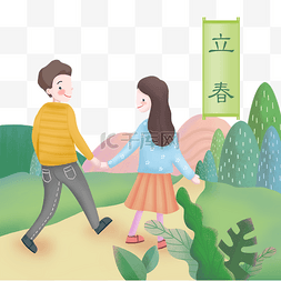 立春时节小情侣踏春玩耍场景