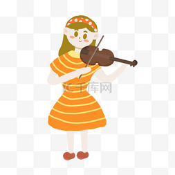 手绘拉小提琴的女生