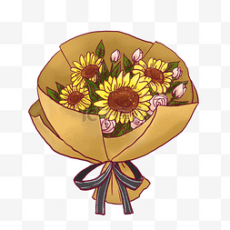 田园黄色图片_卡通手绘一大束向日葵免抠素材