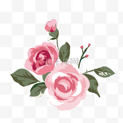 水墨画红色图片_卡通盛开的两朵玫瑰花免抠图
