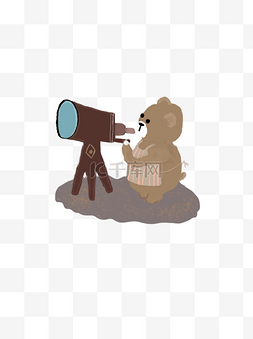 棕色小熊动物望远镜玩耍儿童插画