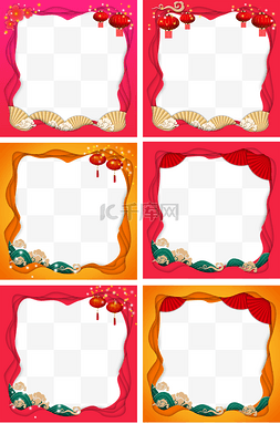 新中式海浪图片_中式风格立体层次边框