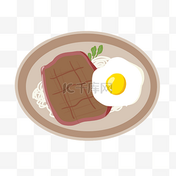 牛排插画图片_早餐煎鸡蛋煎牛排插画