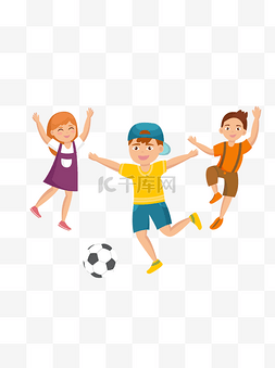 6.1儿童节手绘图片_快乐踢球的小孩元素设计