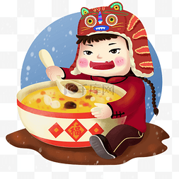 中国福娃手绘图片_卡通手绘中国传统腊八节中吃腊八