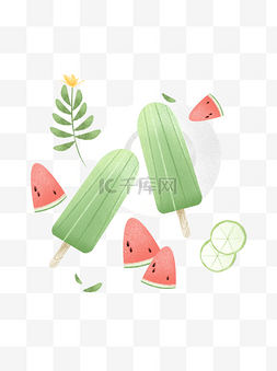 夏季西瓜和绿豆冰棍元素