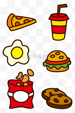 鸡腿图标图片_卡通矢量汉堡面包披萨可乐