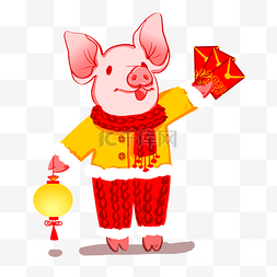 鸿运聚宝盆图片_新年卡通手绘红包猪