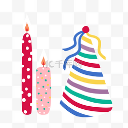 手绘蜡烛和寿星帽组图PNG免抠素材