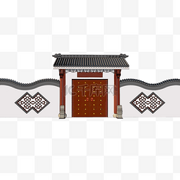 大门和厕所图片_免抠中国风格古代院墙大门