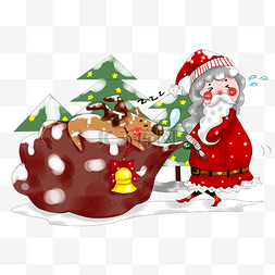 小鹿免抠PNG素材图片_卡通手绘厚涂圣诞节老人与小鹿插