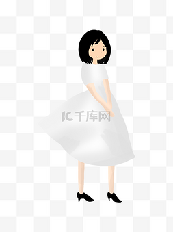 短发白裙少女装饰元素