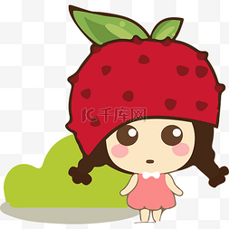 荔枝水果手绘图片_夏季水果矢量卡通可爱荔枝小女孩