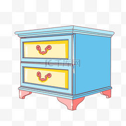 欧式家具插画图片_手绘蓝色的床头柜插画