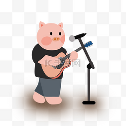 可爱的小猪插画图片_爱唱歌坏弹吉他的小猪