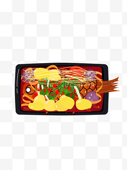 烤鱼店墙纸图片_矢量烤鱼美食插画设计元素