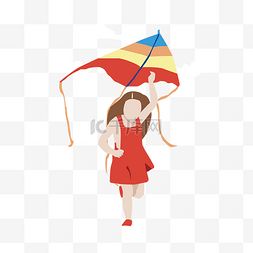 奔跑的手绘人物图片_矢量手绘放风筝的女孩