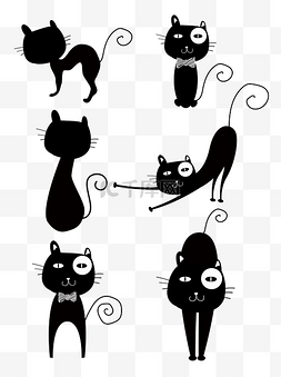 矢量黑色猫图片_万圣节黑猫剪影商用元素
