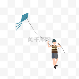 蓝色的背心图片_站着放风筝的男孩