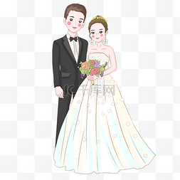 西式婚礼卡通人物图片_西式恩爱情侣婚礼插画