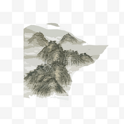 水墨山石国画远山雨雾PNG