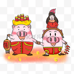 猪猪插画风图片_猪年手绘插画风新年粉色猪猪女生