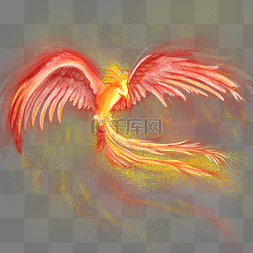 psd图片_梦幻火红凤凰手绘插画psd