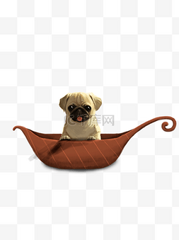 船叶子图片_卡通坐在叶子船里的沙皮狗可商用