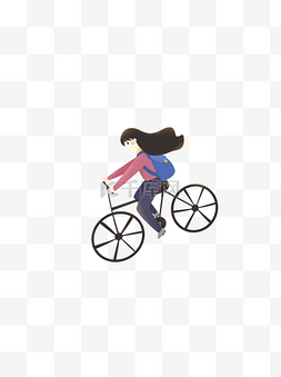 卡通骑自行车的女生可商用元素