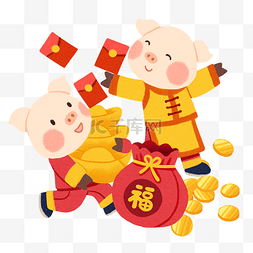新年金猪和红包插画