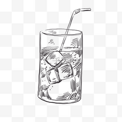 果汁冰块图片_线稿水杯冰块饮料手绘夏天