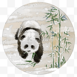 中国风水墨画熊猫竹子白雪图