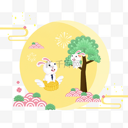 中秋节暖色卡通手绘温馨兔子团聚