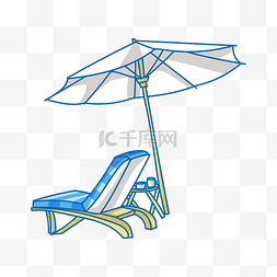手绘扇图片_蓝色的遮阳扇和沙滩椅