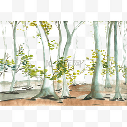 秋天树林手绘图片_秋天的树林水墨画PNG免抠素材