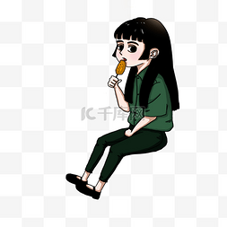 小插画吃的图片_卡通手绘吃芝士热狗的女孩