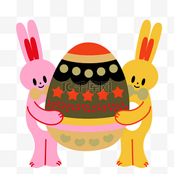 彩蛋黄色图片_两只兔子抱着大彩蛋