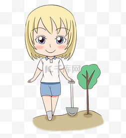植树节少女与树木