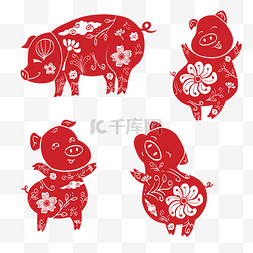 猪年手绘剪纸风插画